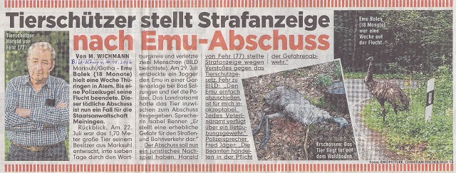 Tierschützer stellt Strafanzeige - Bild-Zeitung v. 10.08.2016 - kl.
